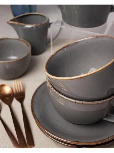 Чайный сервиз Porland Seasons, темно-серый, на 2 персоны (Кружка 340 мл - 2 шт; Блюдце 16 см - 2 шт; Чайник 500 мл - 1 шт; Молочник 150 мл; Сахарница 210 мл)