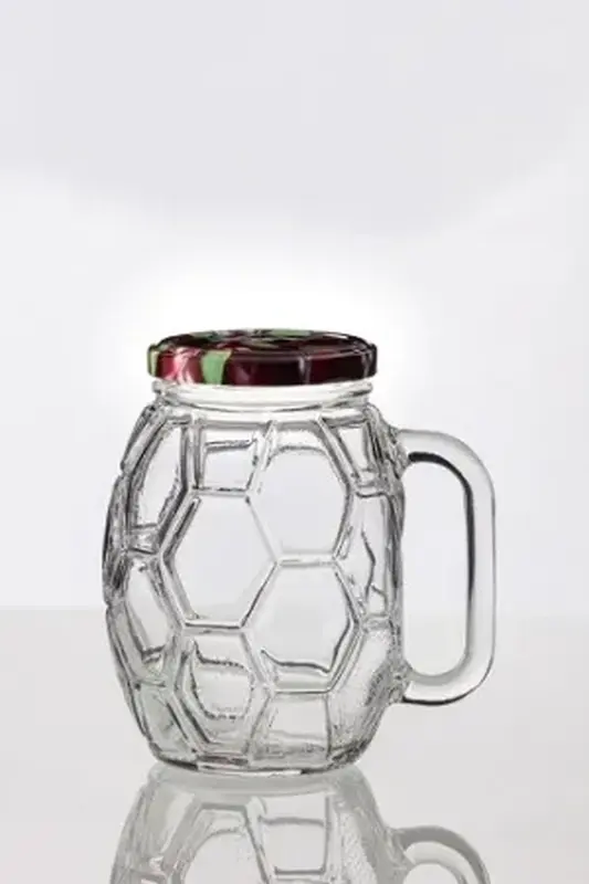 Банка для коктейля 500 мл. d=80 мм. с крышкой и ручкой Футбол /1/