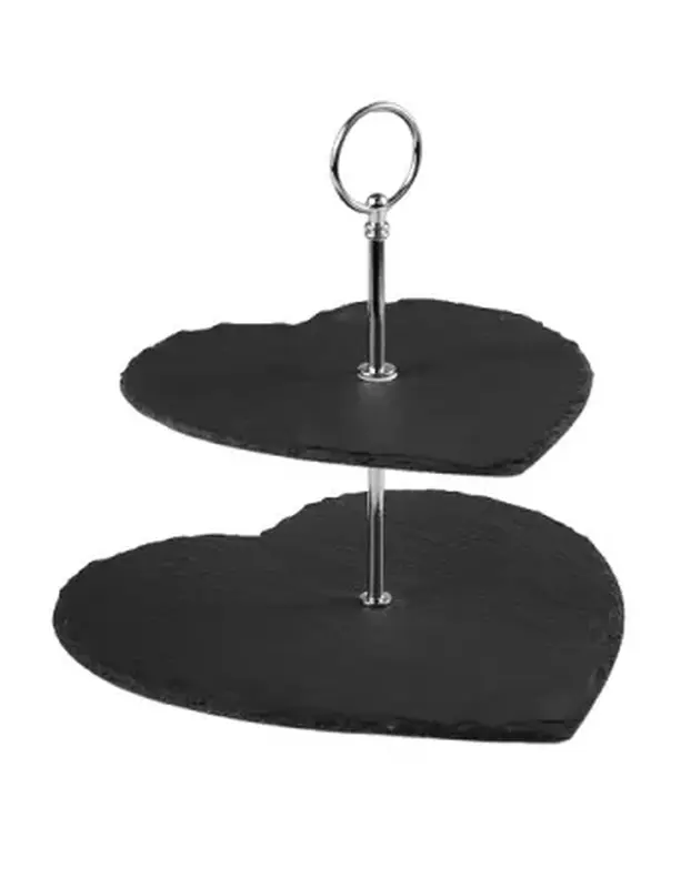 Этажерка 2-х ярусная 20*20/25*25 см. h=23 см. сердце черная, сланец MGprof /1/10/