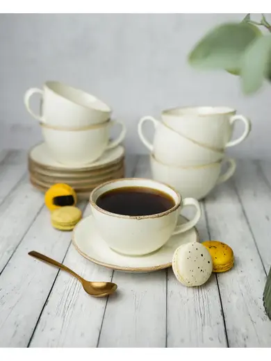 Набор столовой посуды 32 шт, Porland Seasons бежевый (Салатник 22 см/ 830 мл - 1 шт; Блюдо 32х20 см - 1 шт; Миска 16см/770 мл - 6 шт; Тарелка 28 см - 6 шт; Тарелка 24 см - 6 шт; Чашка+блюдце 340 мл - 6шт;)