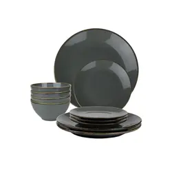Набор из 12 предметов Porland Seasons (тарелка d 18 см – 4 шт, салатник d 16 см – 4 шт, тарелка d 26 см – 4 шт), фарфор, цвет темно-серый