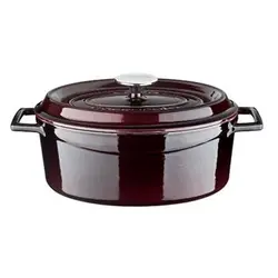 Кастрюля с чугунной крышкой овальная 3,91 л, внутр. размер 27x20 см h 10,3 см, внеш. размер 34x21x12 см, чугун, цвет «баклажановая майолика»