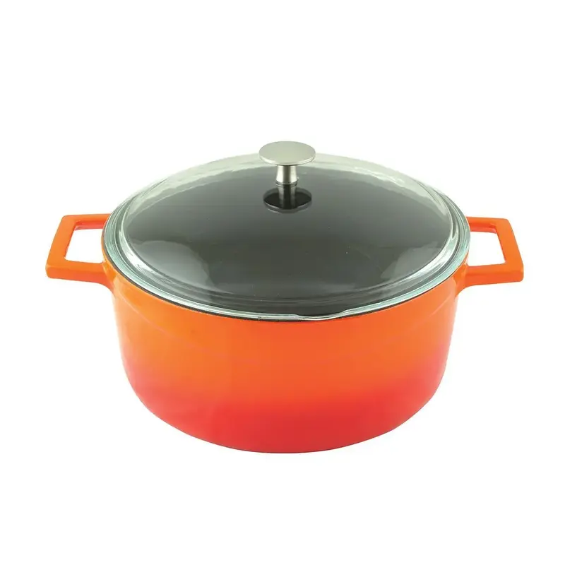 Чугунная эмалированная кастрюля со стеклянной крышкой 6,71 л, 28 см, оранжевый