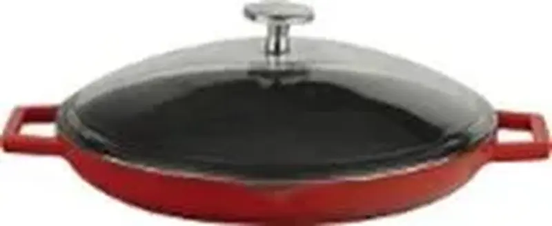 Сковорода с 2-мя ручками, d 30 см, со стеклянной крышкой, чугун, цвет красный