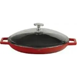 Сковорода с 2-мя ручками, d 30 см, со стеклянной крышкой, чугун, цвет красный