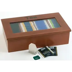 Контейнер для пакетиков чая, 4 отд., APS, дерево, коричневая, 33.5 * 20 * 9 см