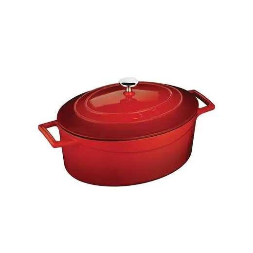 Кастрюля 3,19 л, овальная 25x21см, h 11 см, с крышкой, чугун, цвет красный