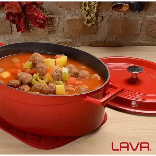 Кастрюля 3,19 л, овальная 25x21см, h 11 см, с крышкой, чугун, цвет красный