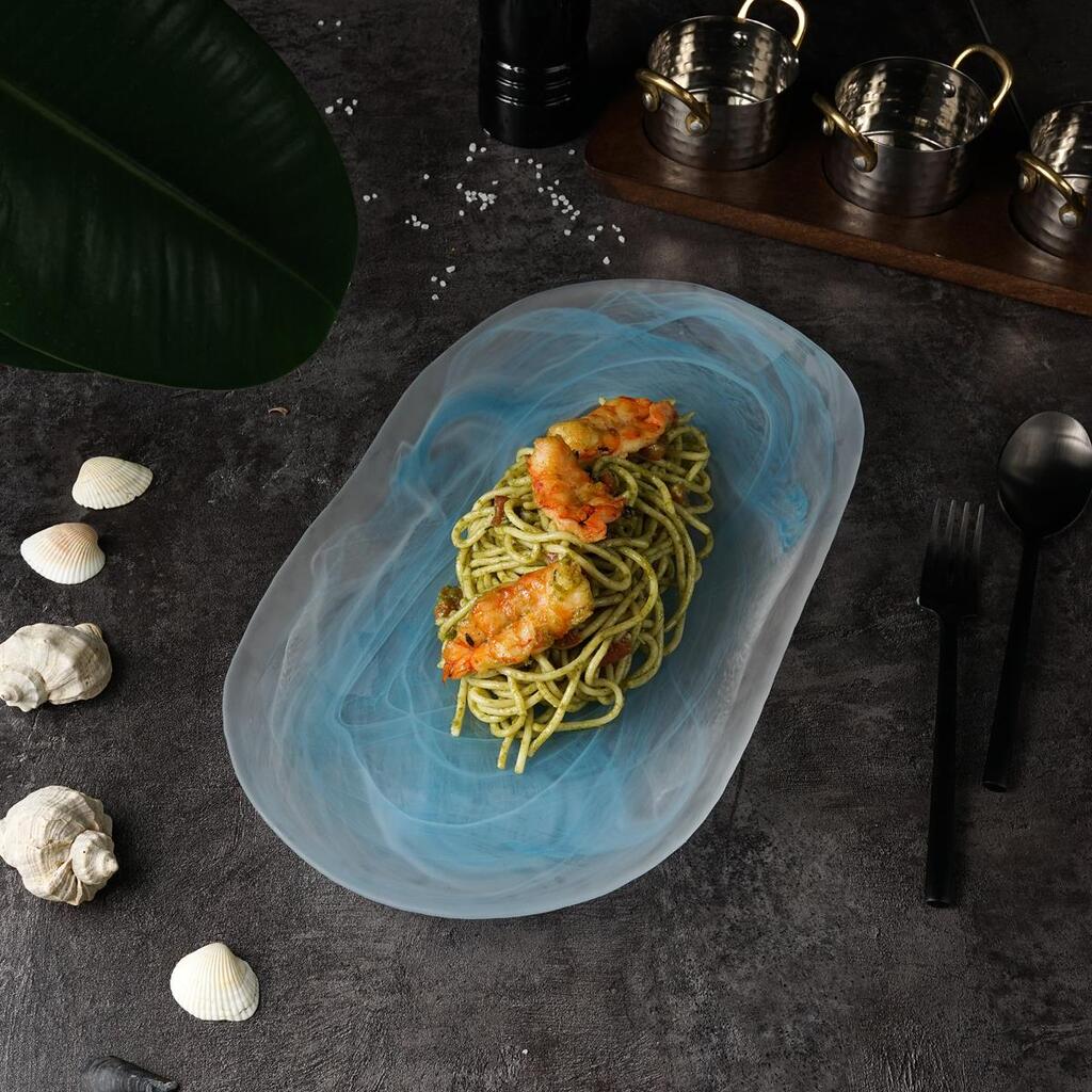 Блюдо овальное P.L. Proff Cuisine Blue Sunset матовое стекло 36*20*3 см