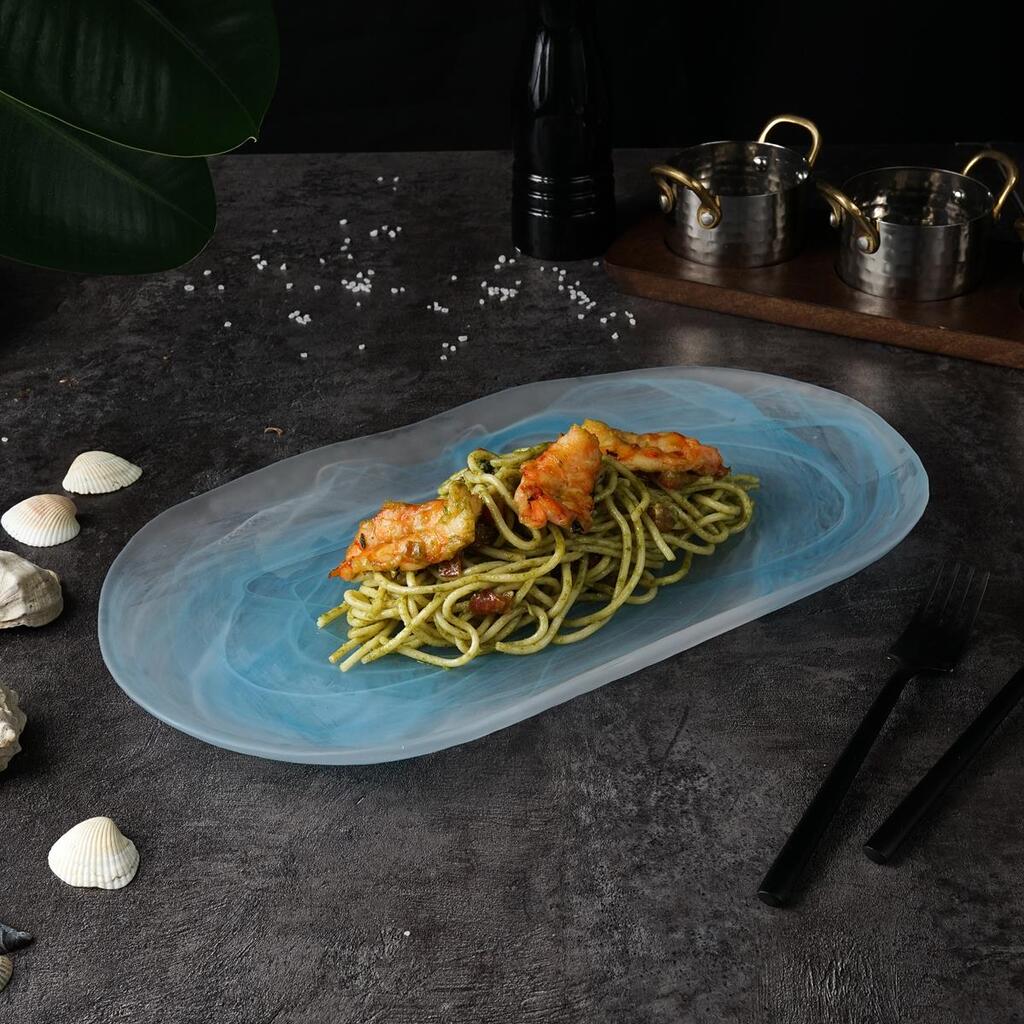Блюдо овальное P.L. Proff Cuisine Blue Sunset матовое стекло 36*20*3 см