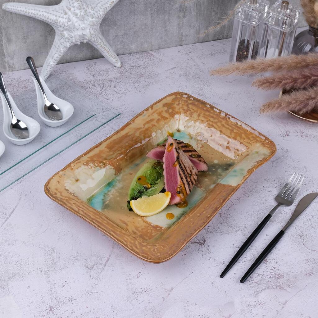 Блюдо прямоугольное P.L. Proff Cuisine Light Brown Spots Sea Wave Frutti di Mare 31*21,5 см h4,8 см 600 мл