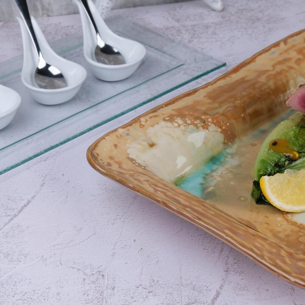 Блюдо прямоугольное P.L. Proff Cuisine Light Brown Spots Sea Wave Frutti di Mare 31*21,5 см h4,8 см 600 мл