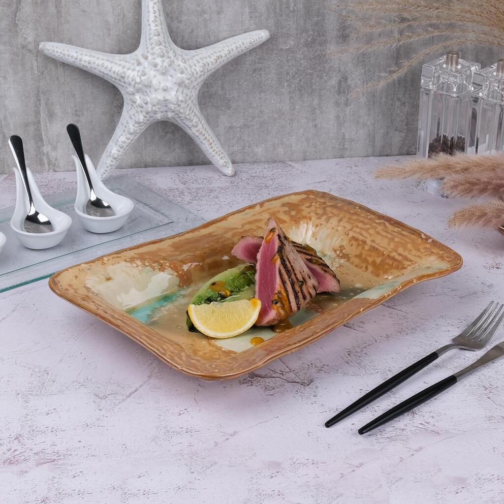 Блюдо прямоугольное P.L. Proff Cuisine Light Brown Spots Sea Wave Frutti di Mare 31*21,5 см h4,8 см 600 мл