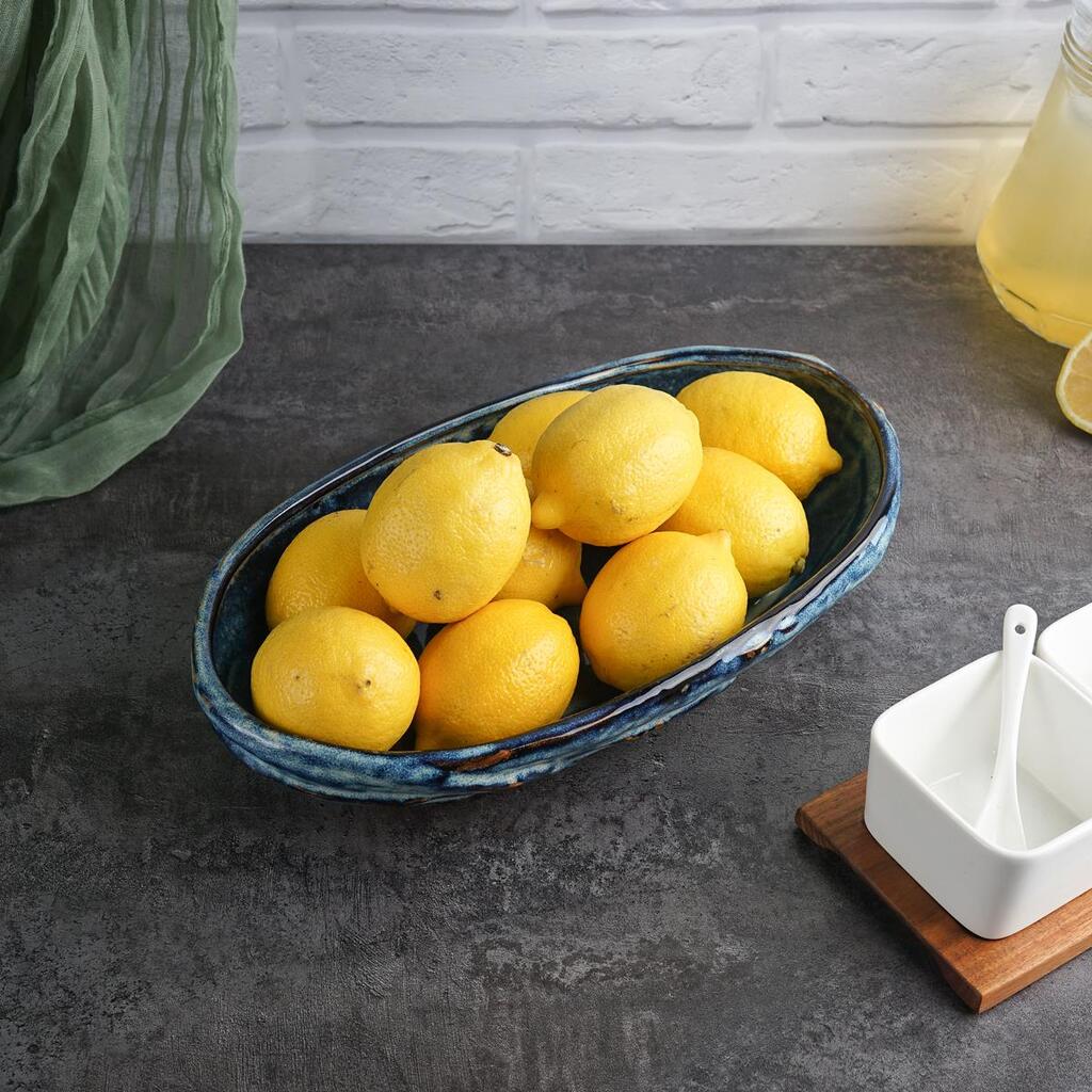 Блюдо овальное 35*20,5 см h6 см 2 л Aqua Blue Style Buffet P.L. [1]