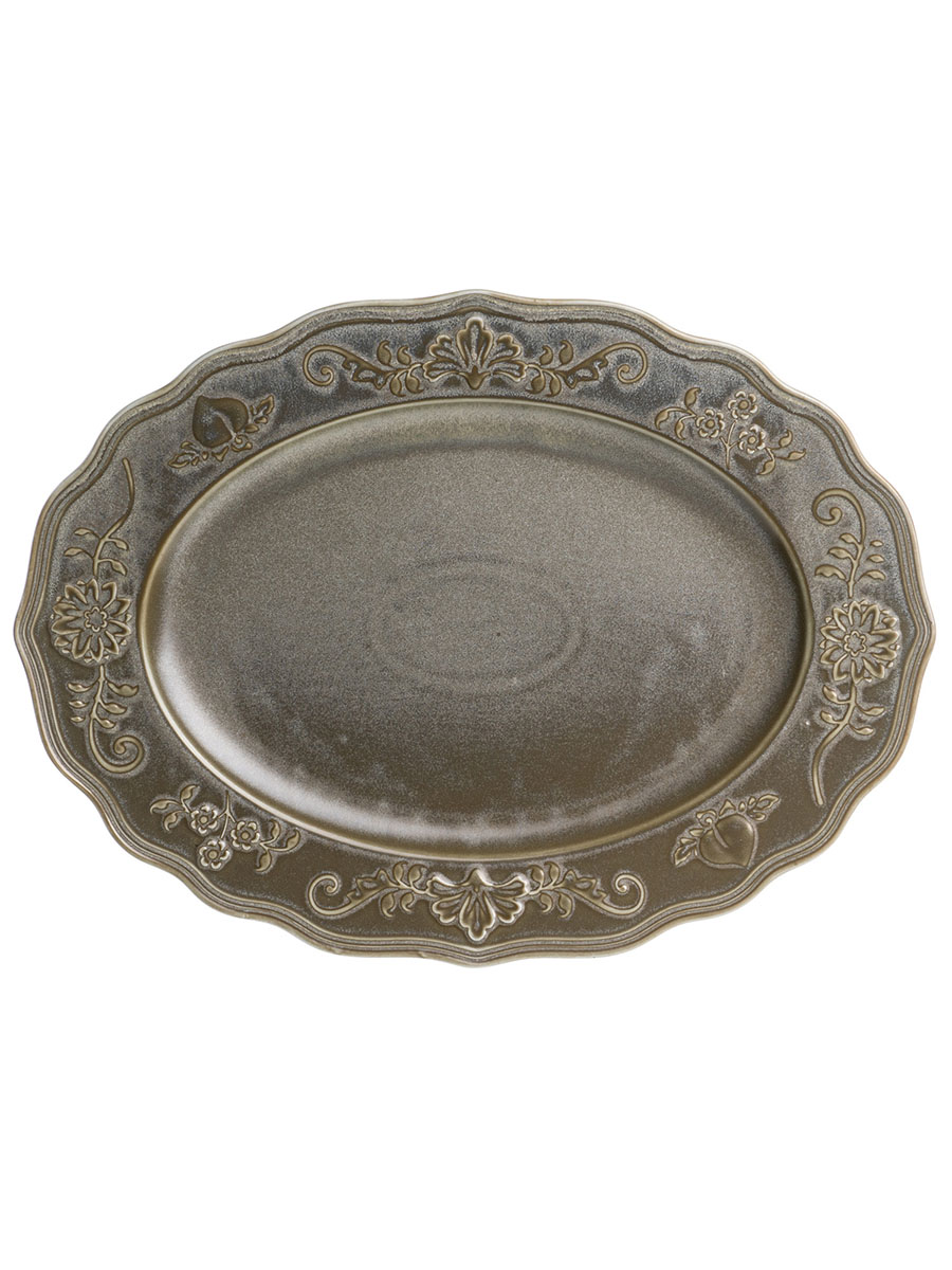 Блюдо овальное волнистый край, Bonna, Ardena, зеленое, 37 x 27.5 см