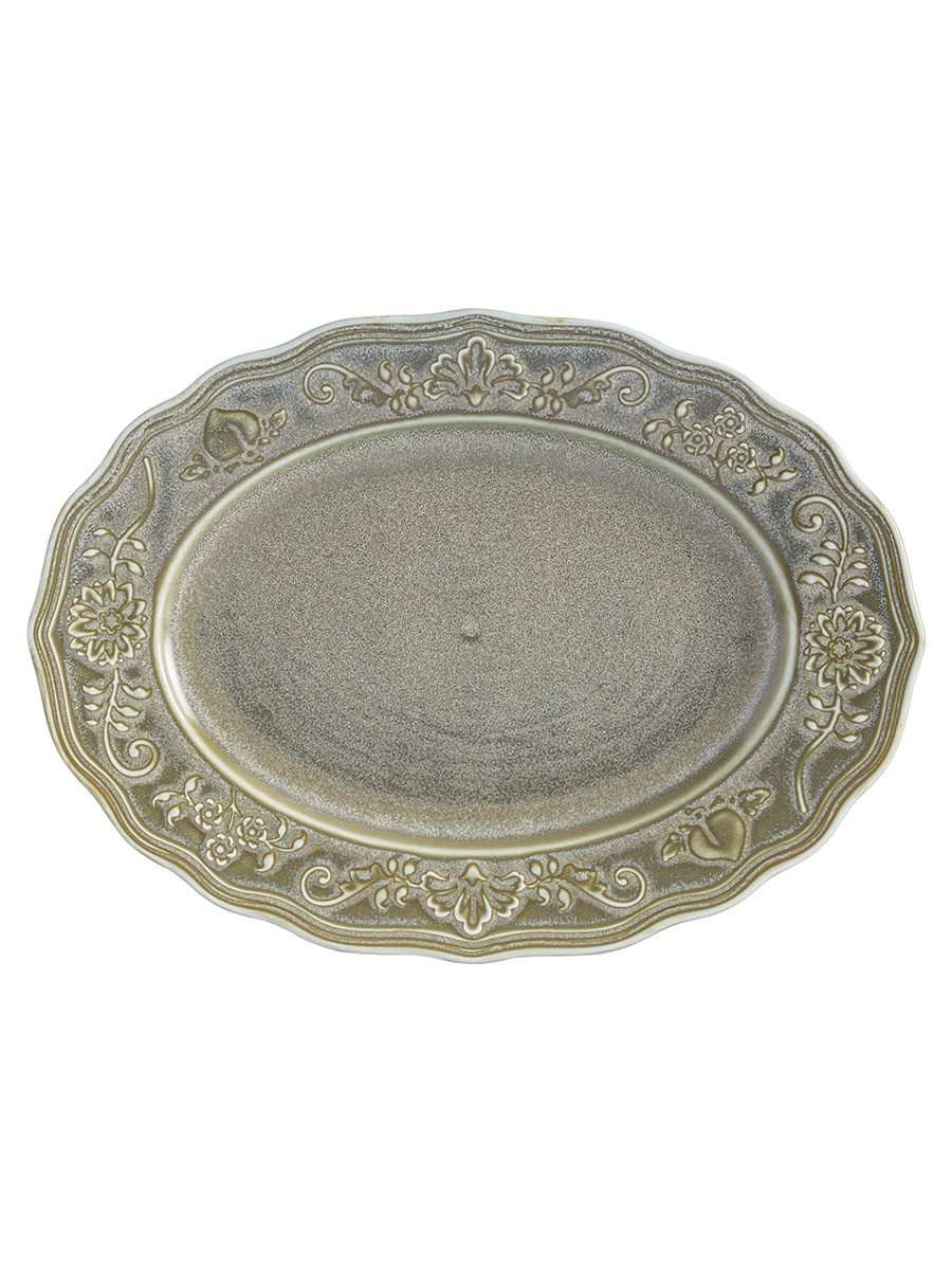 Блюдо овальное волнистый край, Bonna, Ardena, зеленое, 25 x 16.5 см